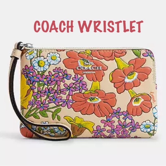 Coach Corner Zip Floral Wristlet - Picture 2 of 7
